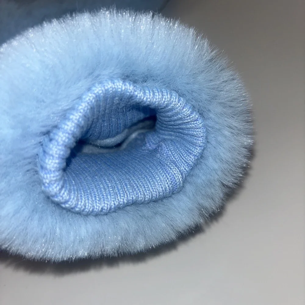Blue‎ Faux Fur mittens Women's Gloves Sz Small luxury gift winter mittens Fluffy